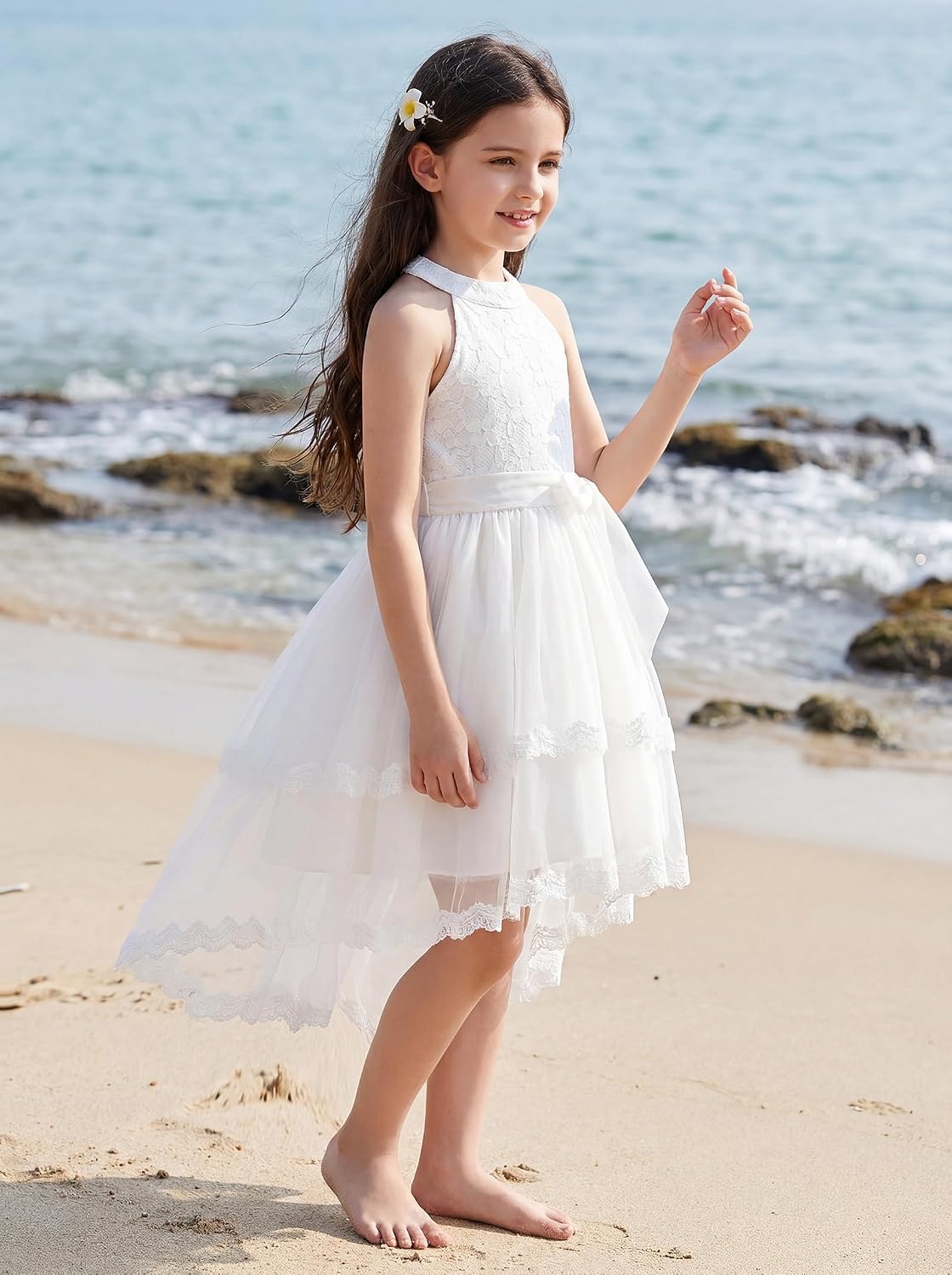 GRACE KARIN Flower Girl Dress Kids Wedding Guest Birthday Party Formal Lace Tulle Princess High Low Dresses 5-10Y