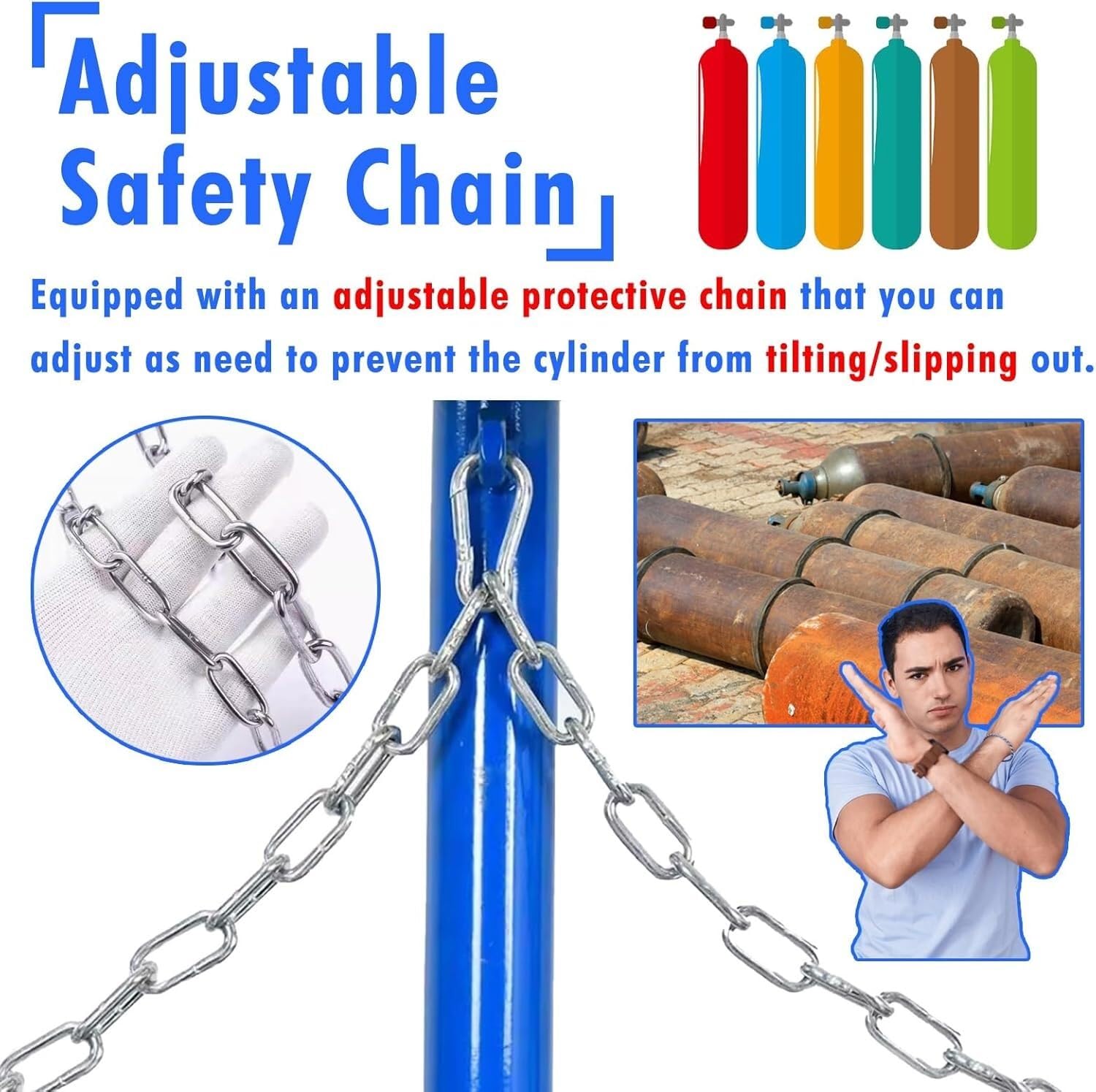 Soporte para Botellas de oxígeno Soporte de Montaje for Cilindro de oxígeno médico, Soporte portátil for Gas con Capacidad for 1, 2 o 3 botellas/40 L de Helio, Cloro y argón.(2 Bottles - 65cm)