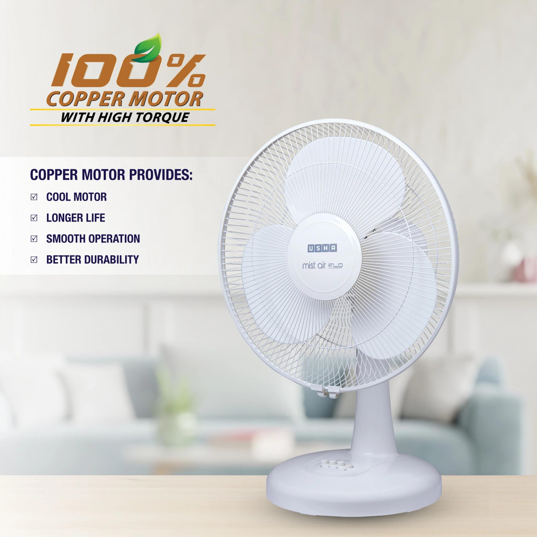 Usha TF 400MM Mist AIR FLO White