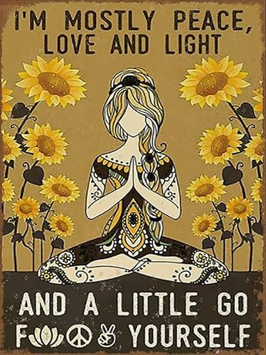 Miniatura 9 de Divertido lienzo de yoga para pared, pintura en lienzo con texto en inglés "I M Mostly Peace Love and Light", pósteres vintage, arte de pared,