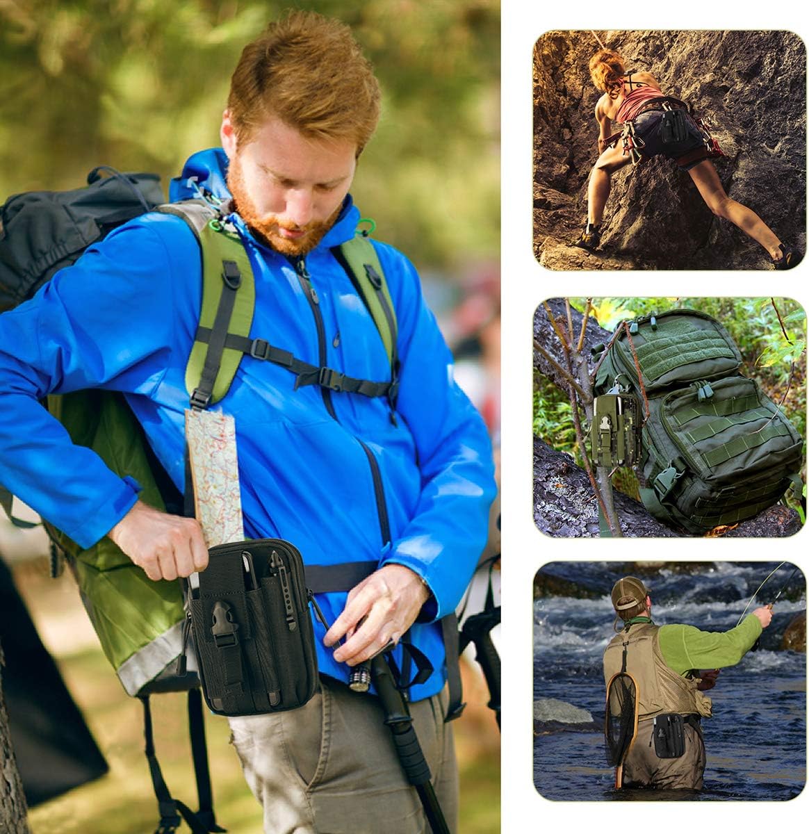 Tactical Molle EDC Pouch Compact 1000D Multipurpose Utility Gadget Belt Waist Bag with Cell Phone Holster Holder