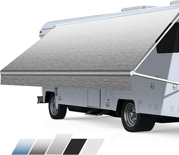 Close-up of the Somokg RV awning fabric showing its thick, textured 18.5oz vinyl weave.