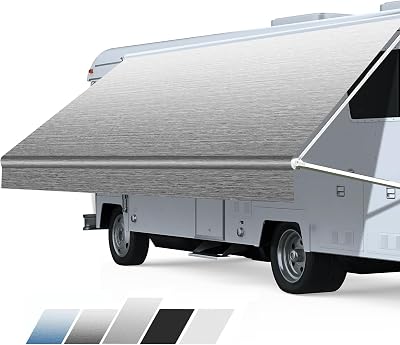 RV Awning Fabric Replacement, Heavy Duty 18.5oz Vinyl RV Awning Fabric, Universal Outdoor Canopy for Camper, Trailer and Motorhome (Gray Fade, 12FT(Fabric 11'2"))