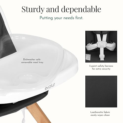 Miniatura 5 de Evolur Zoodle - Silla alta 2 en 1 para bebé, color gris claro, fácil de limpiar, bandeja ajustable y extraíble, silla alta convertible compacta y