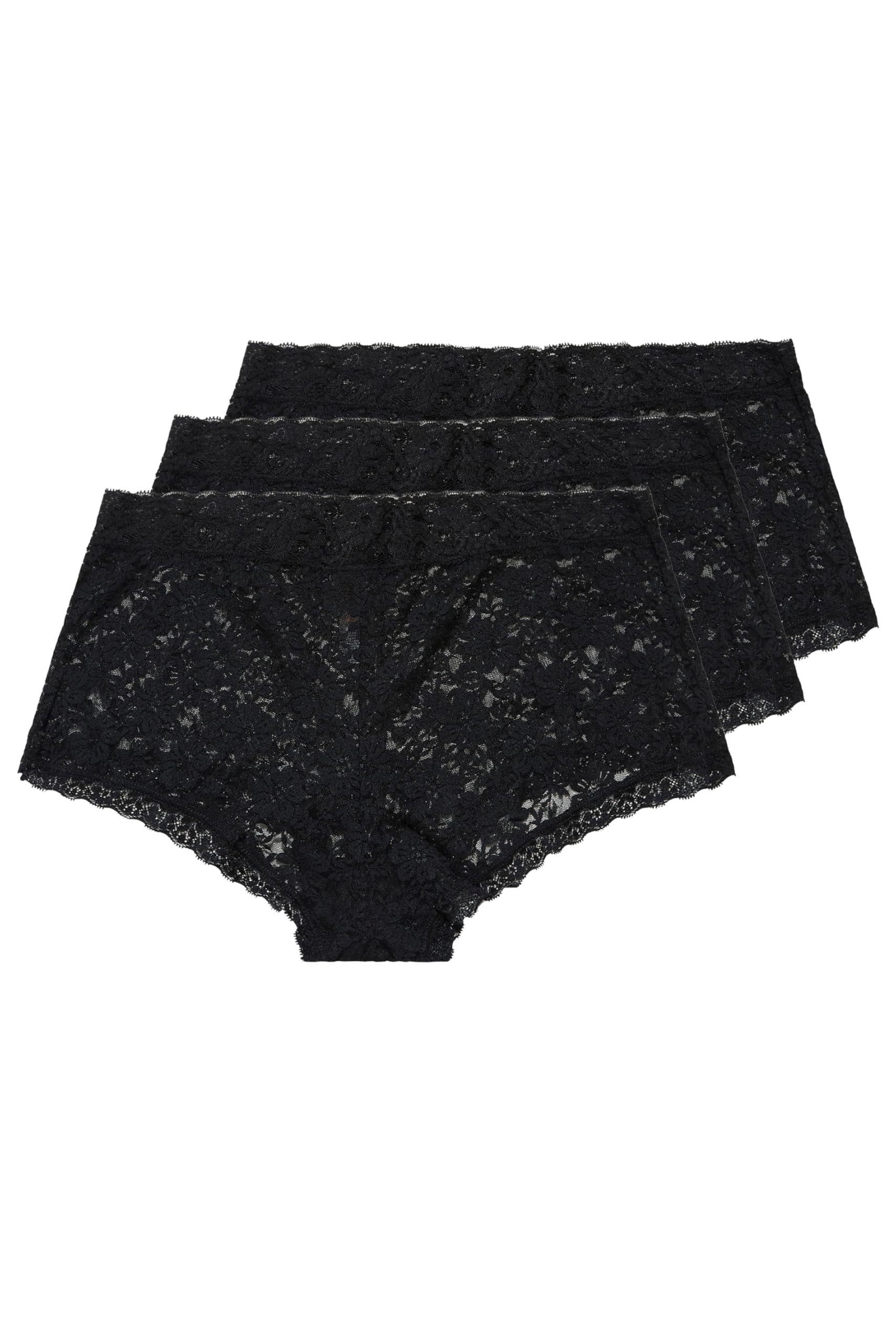Yours Women's Black 3 Pack Lace Mid Rise Shorts In | Size: 30-32
