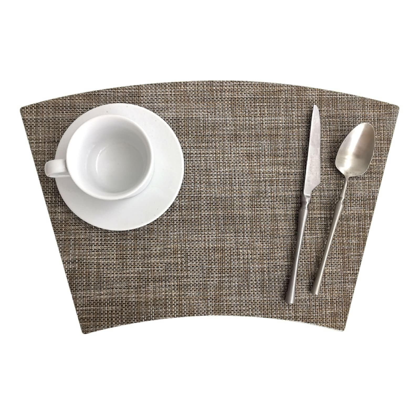 8Pièces Napperon Table Salle a Manger, 29 x 43 CM Sets de Table Moderne Antidérapant 70% Vinyle 30% Polyester Brun, Couleur Unie avec Ventilateur