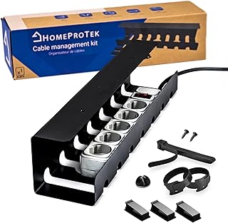 HOMEPROTEK Desk Tidy Under Desk Cable Management Tray x1 Black, Cable Duct for Tidy Home Office Wire Management, Easy Assembly Sturdy Steel Cable Holder Desk, 43x10x10cm Cable Rack and Accessories