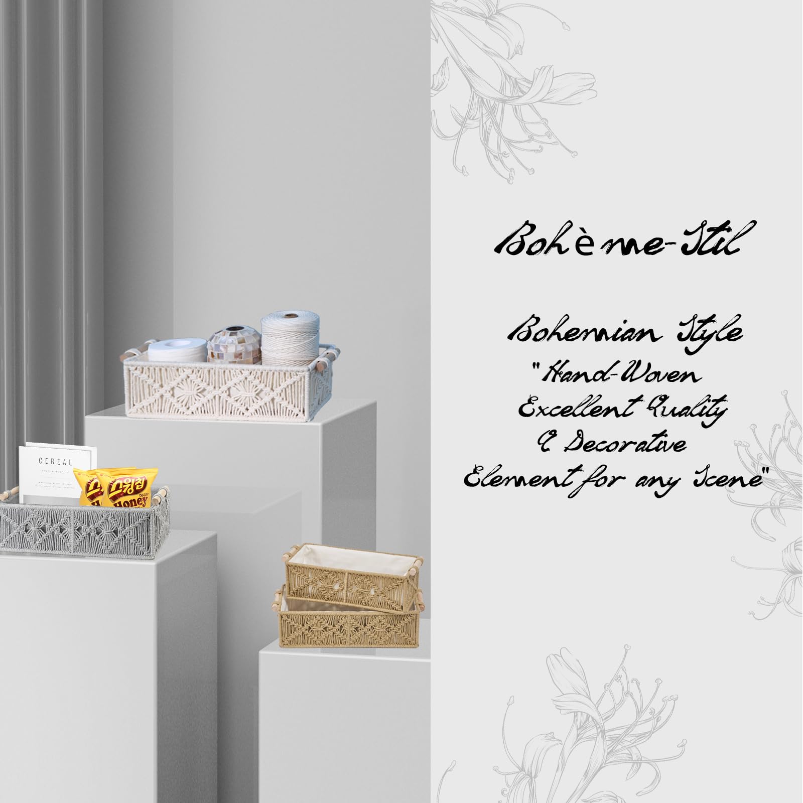 Set di 2 Cestini Portaoggetti Intrecciati, Stile Bohémien, Cestino Portaoggetti in Corda di Cotone Fatti a Mano, Può Essere Usato Come Piccolo Cestino Decorativo, Cesto Portaoggetti (Bianco)