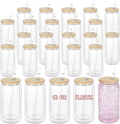 12 PACK 16 Oz Plastic Snow Globe Tumbler With Pre-drilled Hole, Double Wall Acrylic Snowglobe Cup Plastic Can With Lid And Straw Plastic Mason Jar Mug For Snow Globe Glitter DIY Gift - View #2