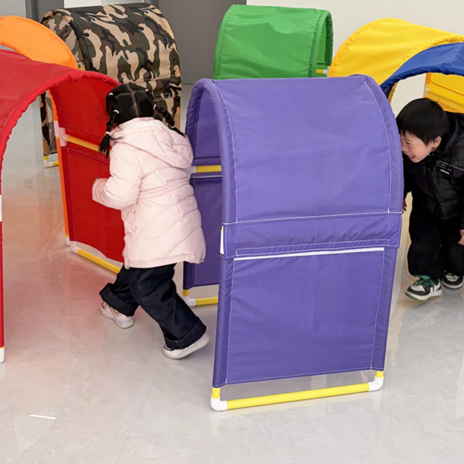 Children Training Tunnel Krabbeltunnel Spieltunnel Bewegungstunnel Motorikbogen mit Leichtem PVC-Gestell Und Textilbezug für Motoriktraining Und, Orange