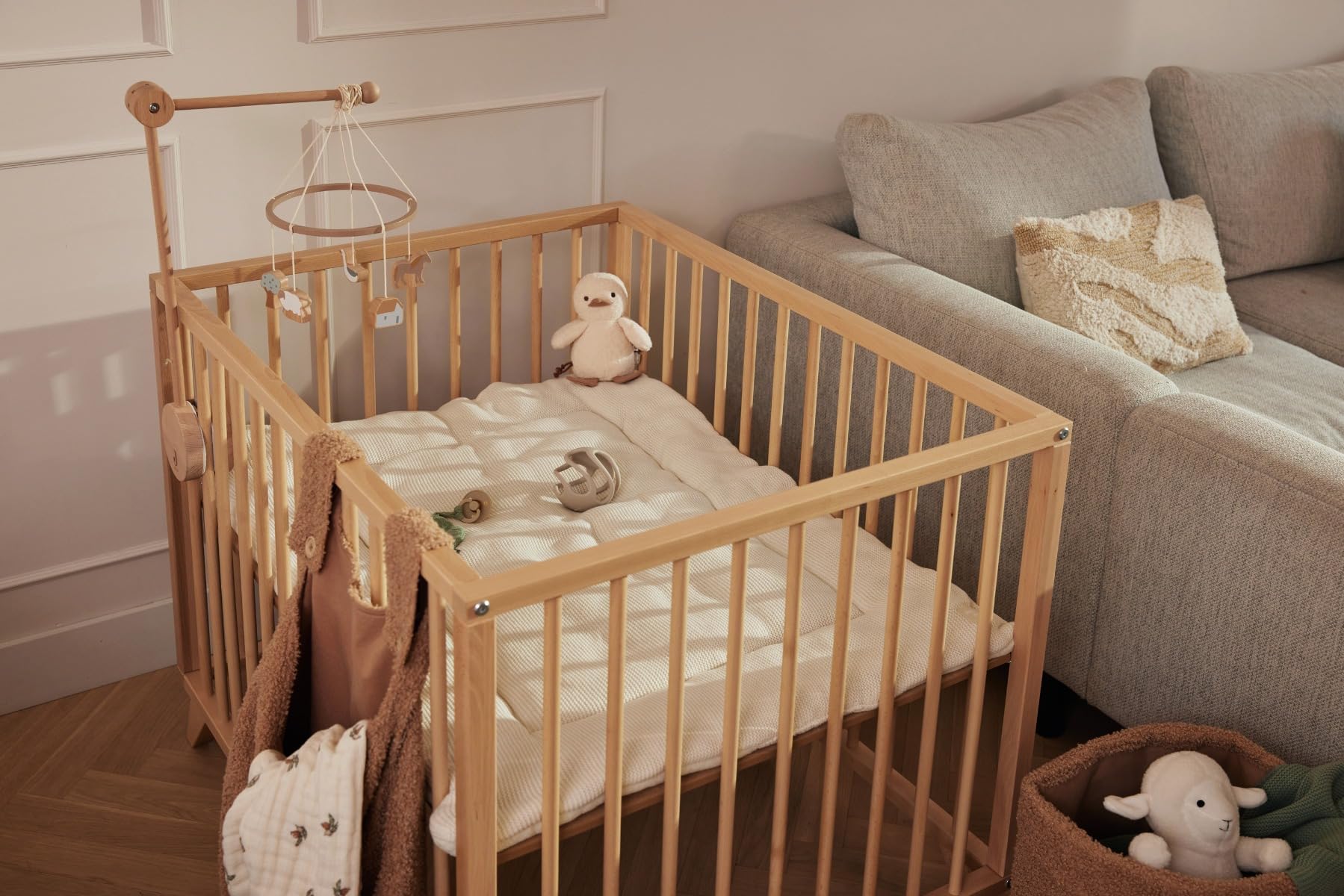 Jollein Krabbeldecke für Baby - Basic Knit, Ivory - Laufgittereinlage - 75x95 cm - Spieldecke Baby - Elfenbeinfarben
