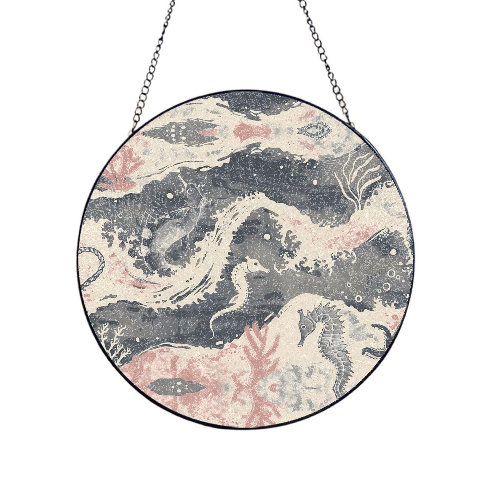 Phayah Seahorse And Fish Print Stained Glass Window Hanging Sun Catchers Decoration Mother'S Day Birthday Gifts For Home Garden Porch 10in（25cm）