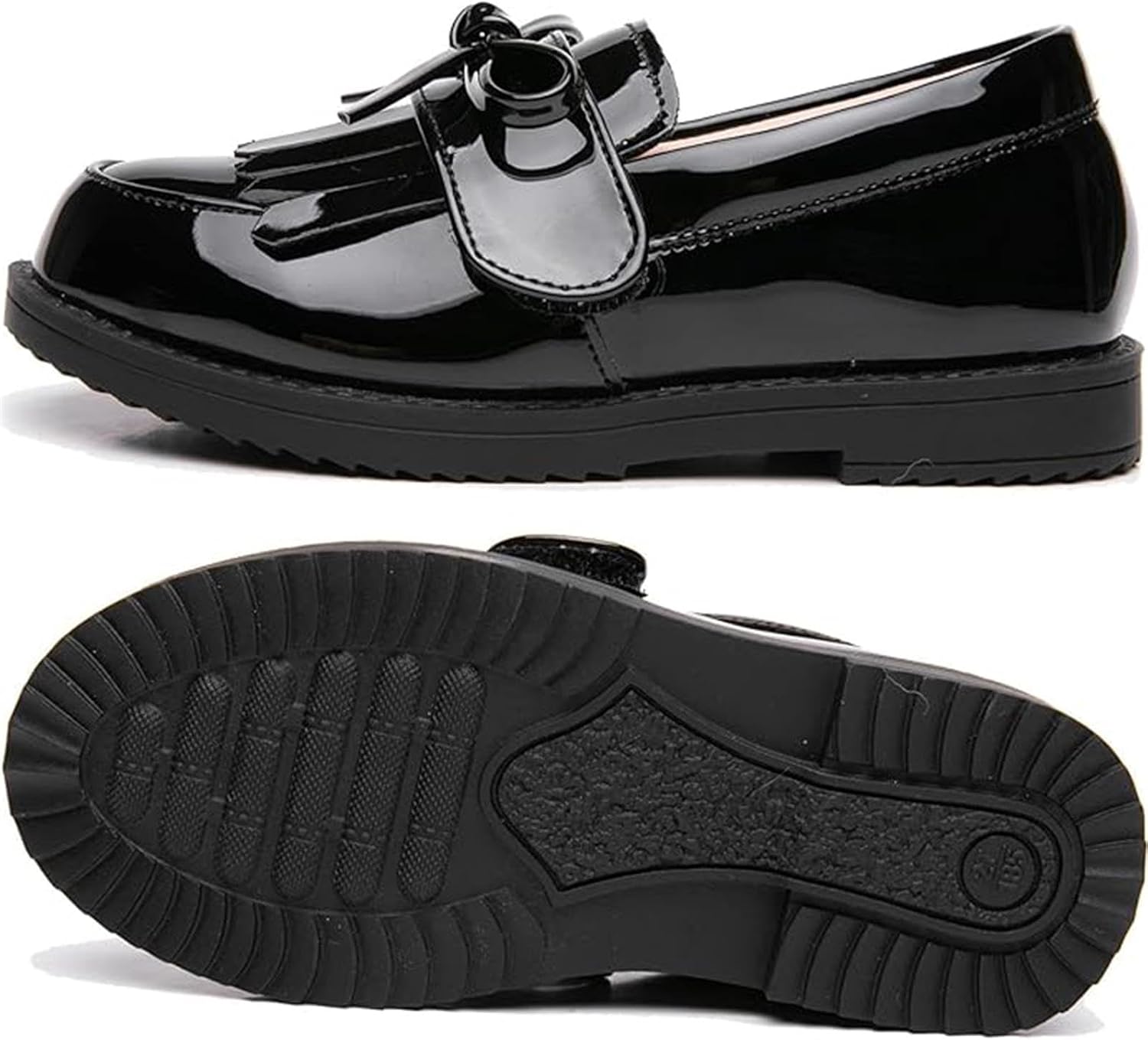 WUIWUIYU Girls School Uniform Dress Loafer Cute Bow Slip ons Hook&Loop Loafer-Flat Shoes