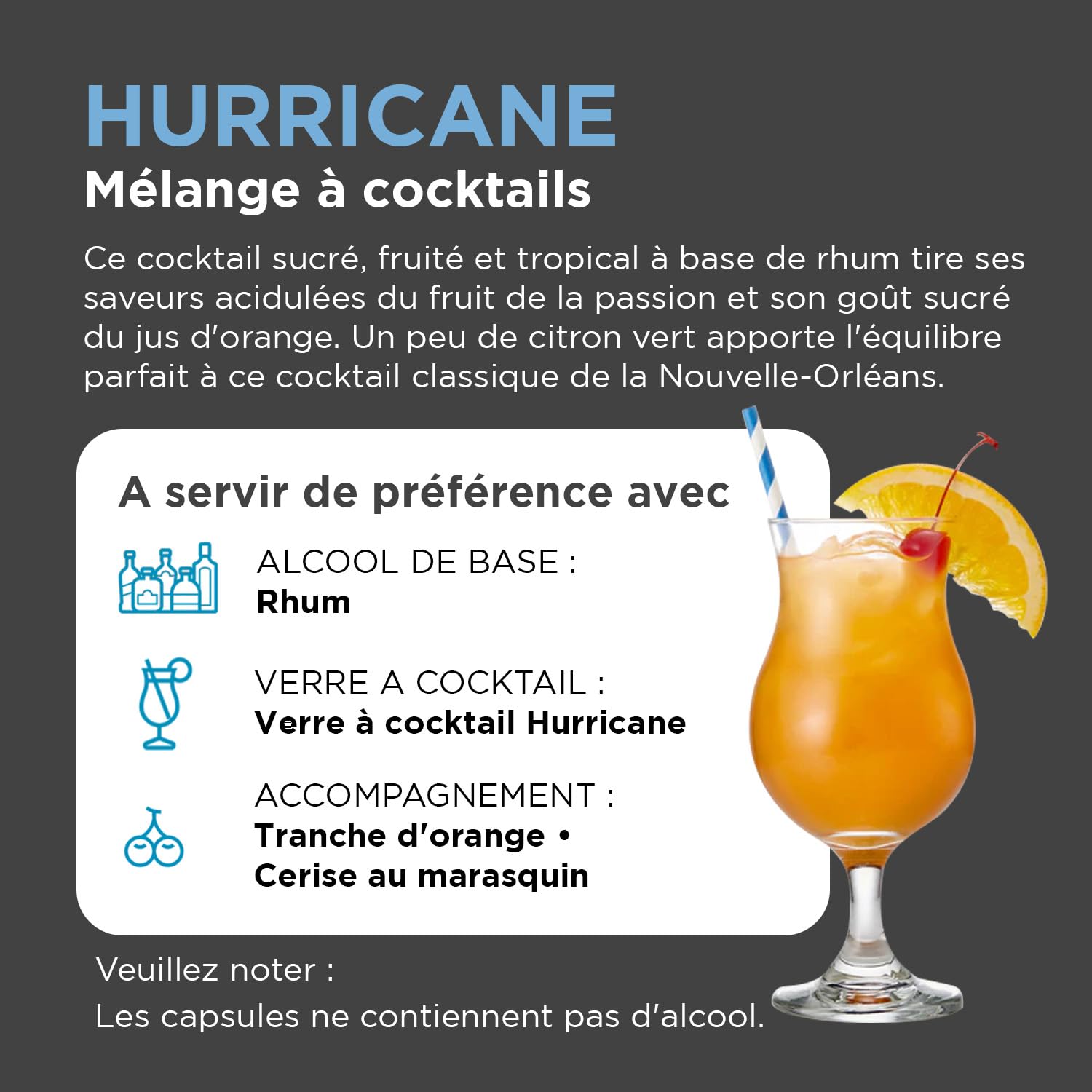 Bartesian Hurricane - Ingrédients pour Cocktail au Rhum - Capsules pour le Bartesian Cocktail Maker - Préparation sans alcool à mélanger avec des spiritueux - Lot de 8 capsules