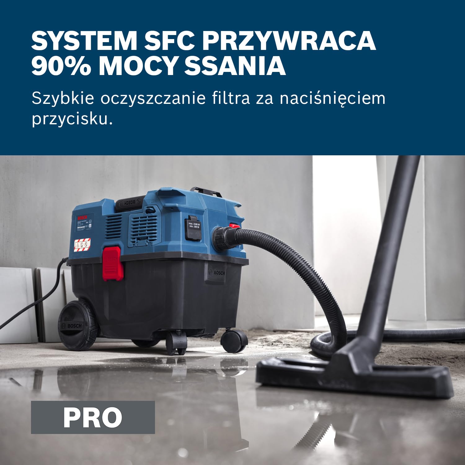 Bosch PRO Sieciowy odkurzacz do pracy na sucho i mokro GAS12-25LS (rury plastikowe, płaski filtr fałdowany, wąż odsysający 3,5 m, 3 x dysze, worek włókninowy, uniwersalny adapter)