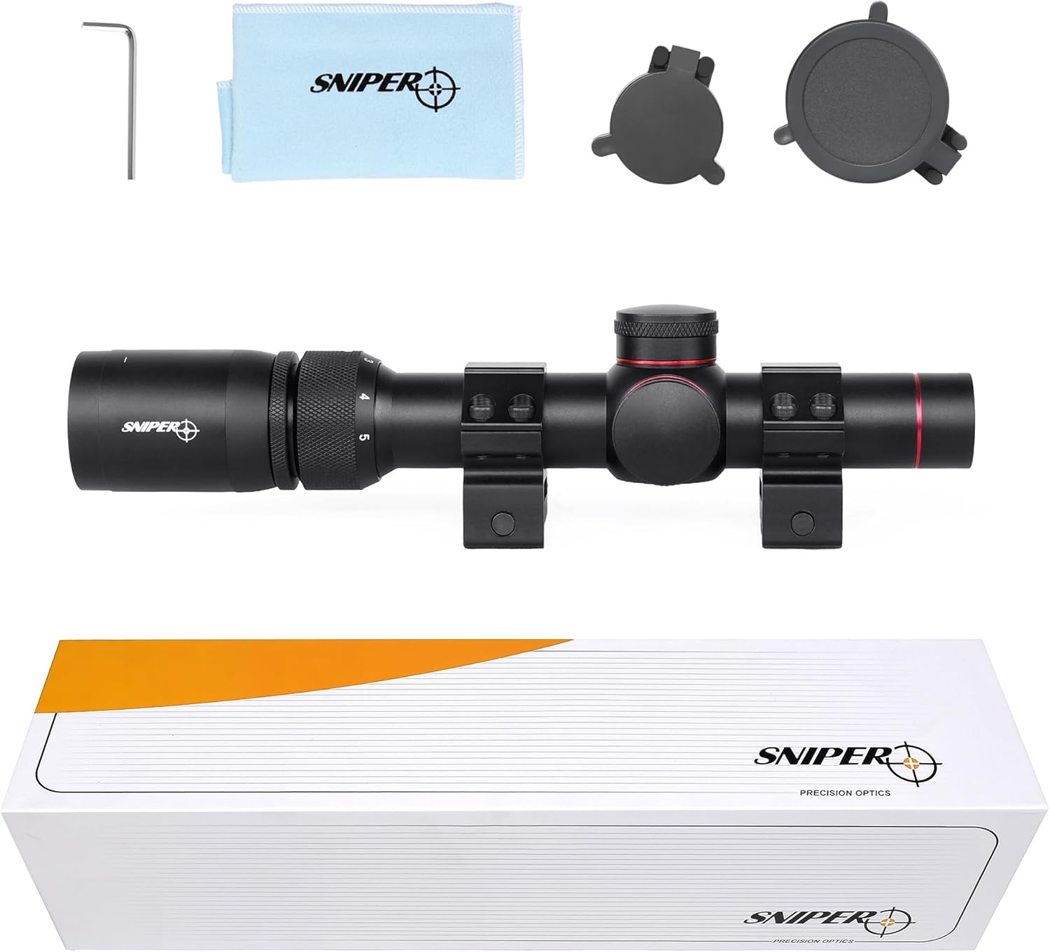 Sniper MT 1.5-5x20 WA Compact Riflescope for Hunting, Crossbow Scope, 1" Tube, Multi-Coated Lenses, Scope Mount Included