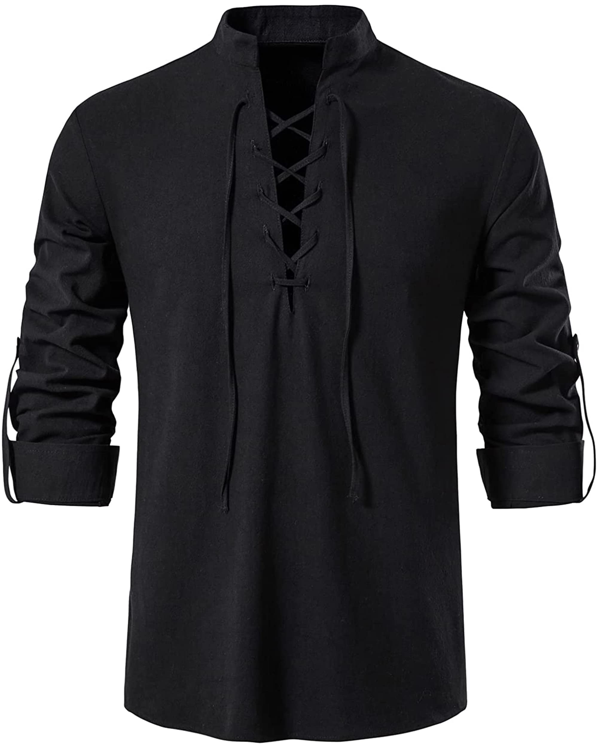 LUYANA Leinenhemd Herren Langarm Freizeithemd Ghillie Kilt Shirt