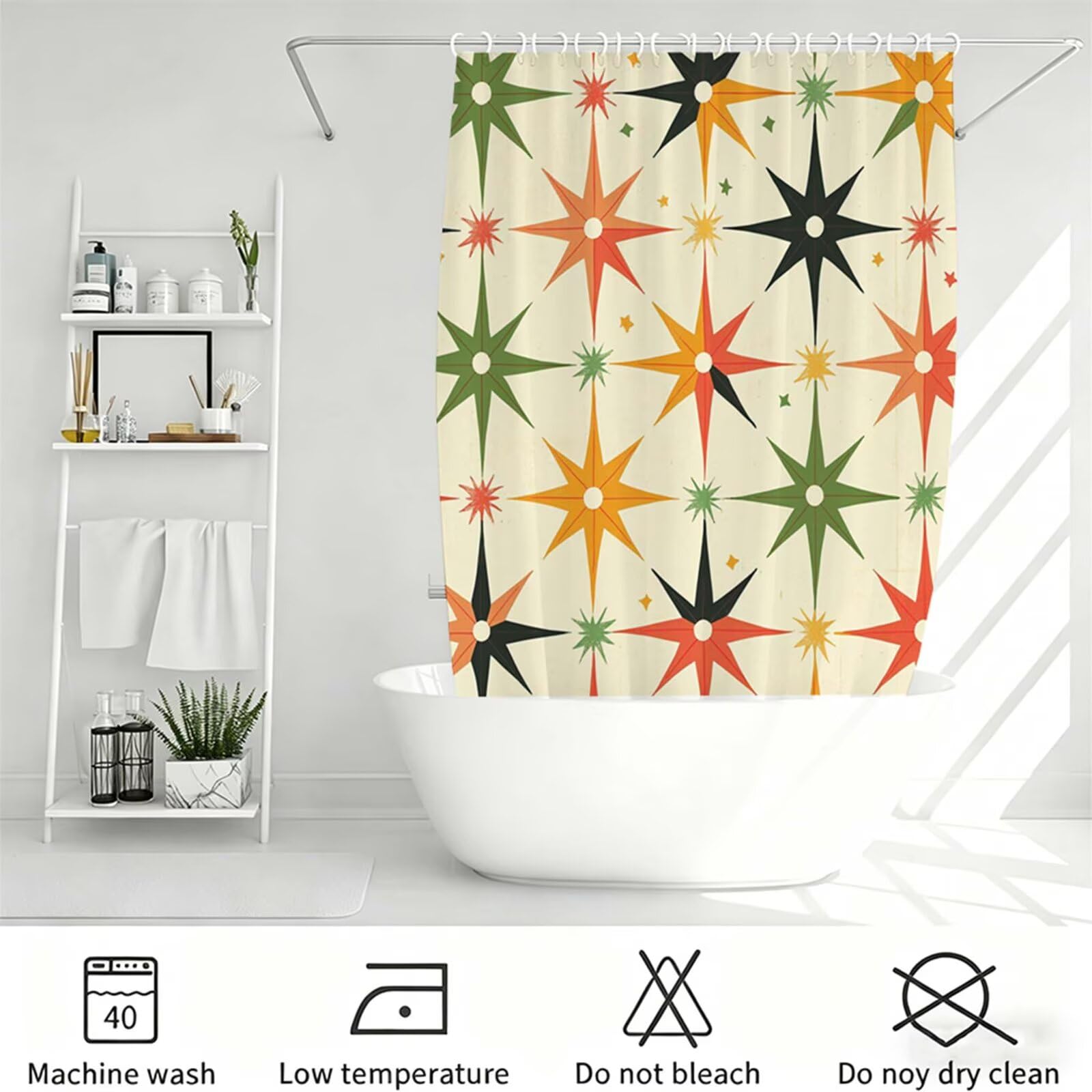 Bianco Tenda Doccia, Tenda per Doccia Tessuto Poliestere Impermeabile Asciugatura Rapida con 12 Anelli, Tende Finestra Bagno e Vasca Pieghevole per Angolare Casa Shower Curtain moderno J-311