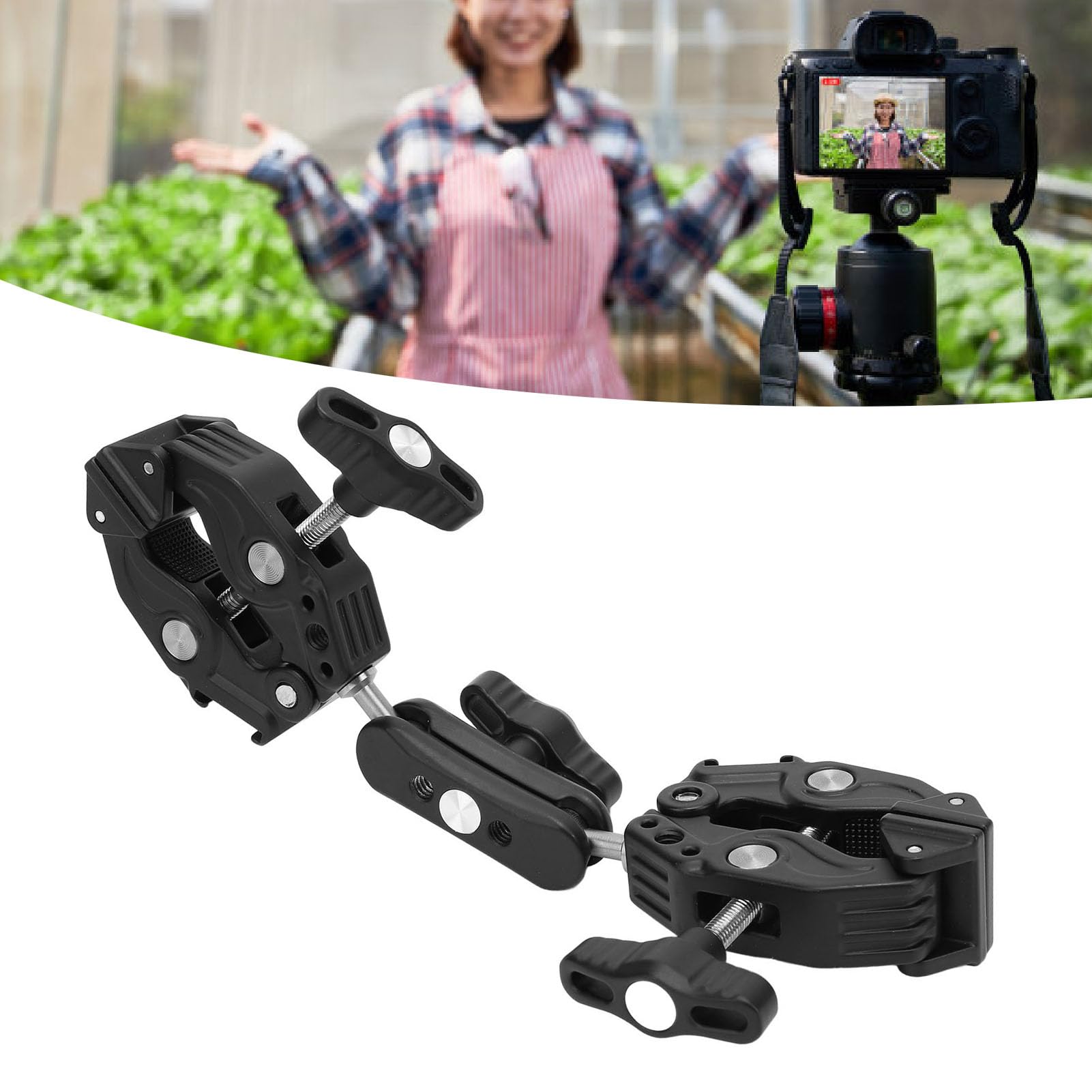 Morsetto Doppio Per Fotocamera - Super Clamp 360° Per Treppiedi, Bici, Moto, Diametro 15-40mm, Nero - Foto 6