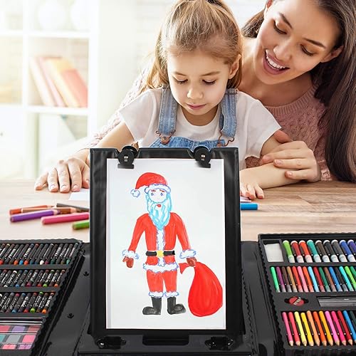 Miniatura 6 de BRITI Juego de arte de caballete triple de doble cara de 208 piezas, estuche completo de suministros de arte para niños con crayones, marcadores y