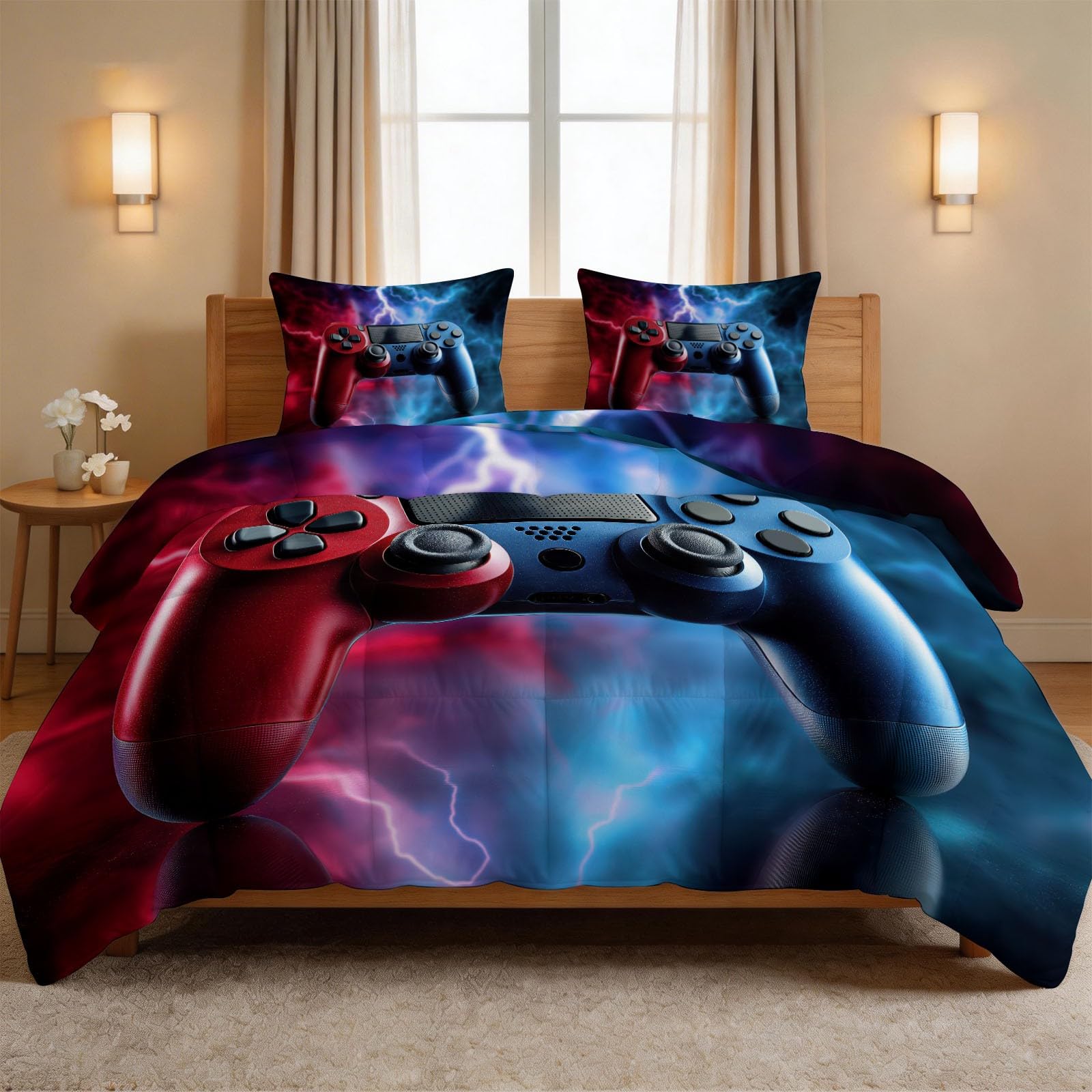 Surreal - Colcha para todo el año, lavable para 4 estaciones, sin funda con controlador de juegos Flash, colcha reversible de microfibra, colcha suave y transpirable, 240 x 220 cm, multicolor