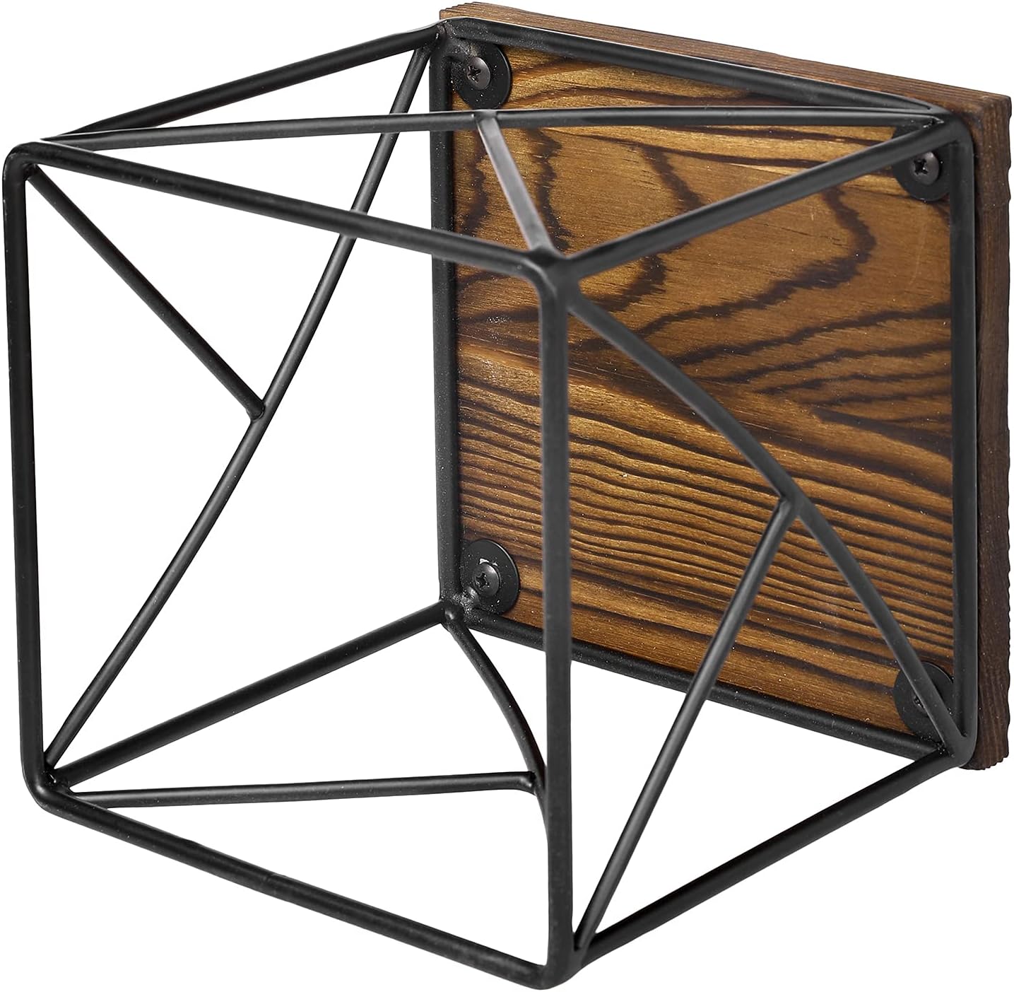 MyGift Modern Tabletop Square Dessert Stand Risers, Cake and Appetizer Display Nesting Pedestals with Rustic Brown Wood Top Shelf and Metal Wire Base, Set of 3