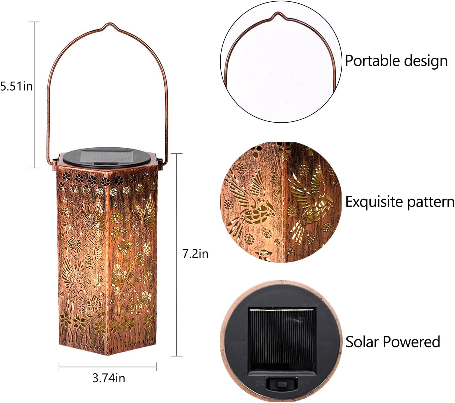 Hummingbird Solar Lantern Lights for Hanging or Table Outdoor Waterproof , Solar Courtyard Projection lamp, Gift for Women Mon Grandma Hanging Lights for Patio Courtyard Garden