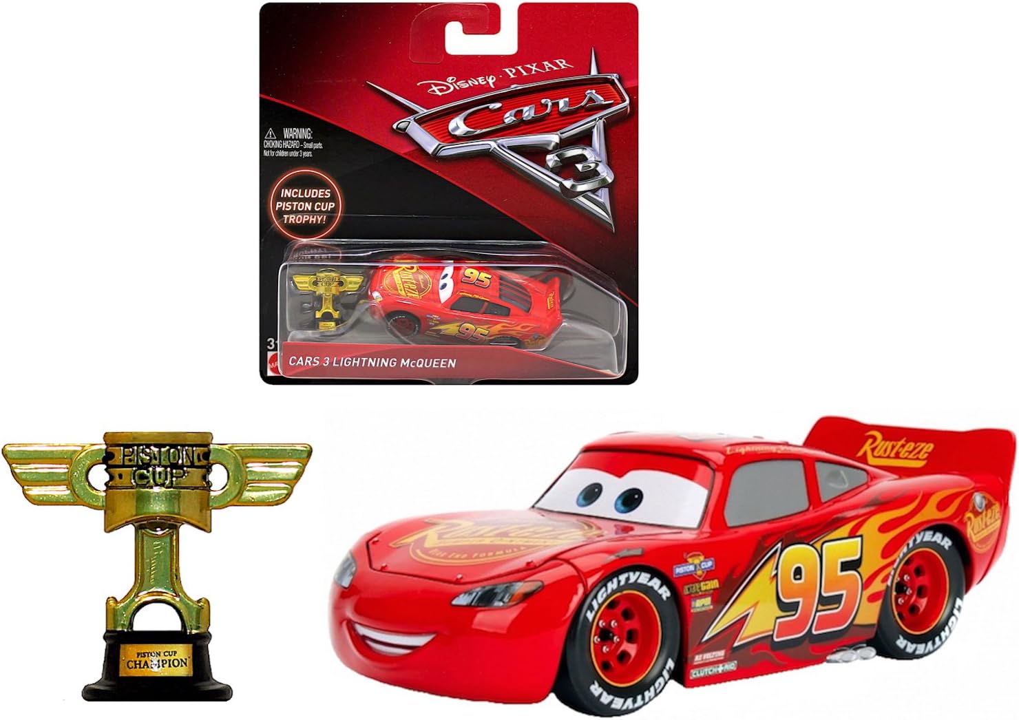 Cars Lightning McQueen With Piston Cup Disney 3 DieCast 1:55 Scale