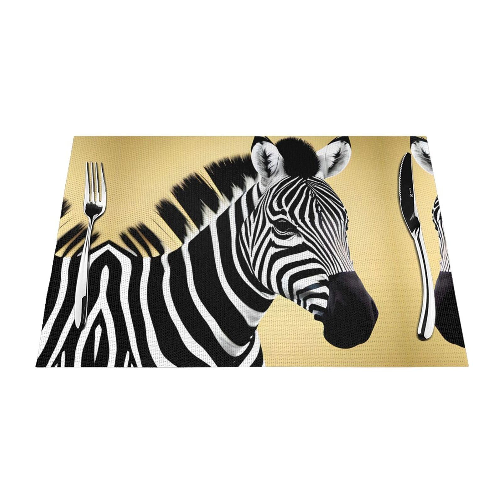 Set de table tissé zèbre noir et blanc lot de 6 dessous d'assiette rectangulaires de cuisine