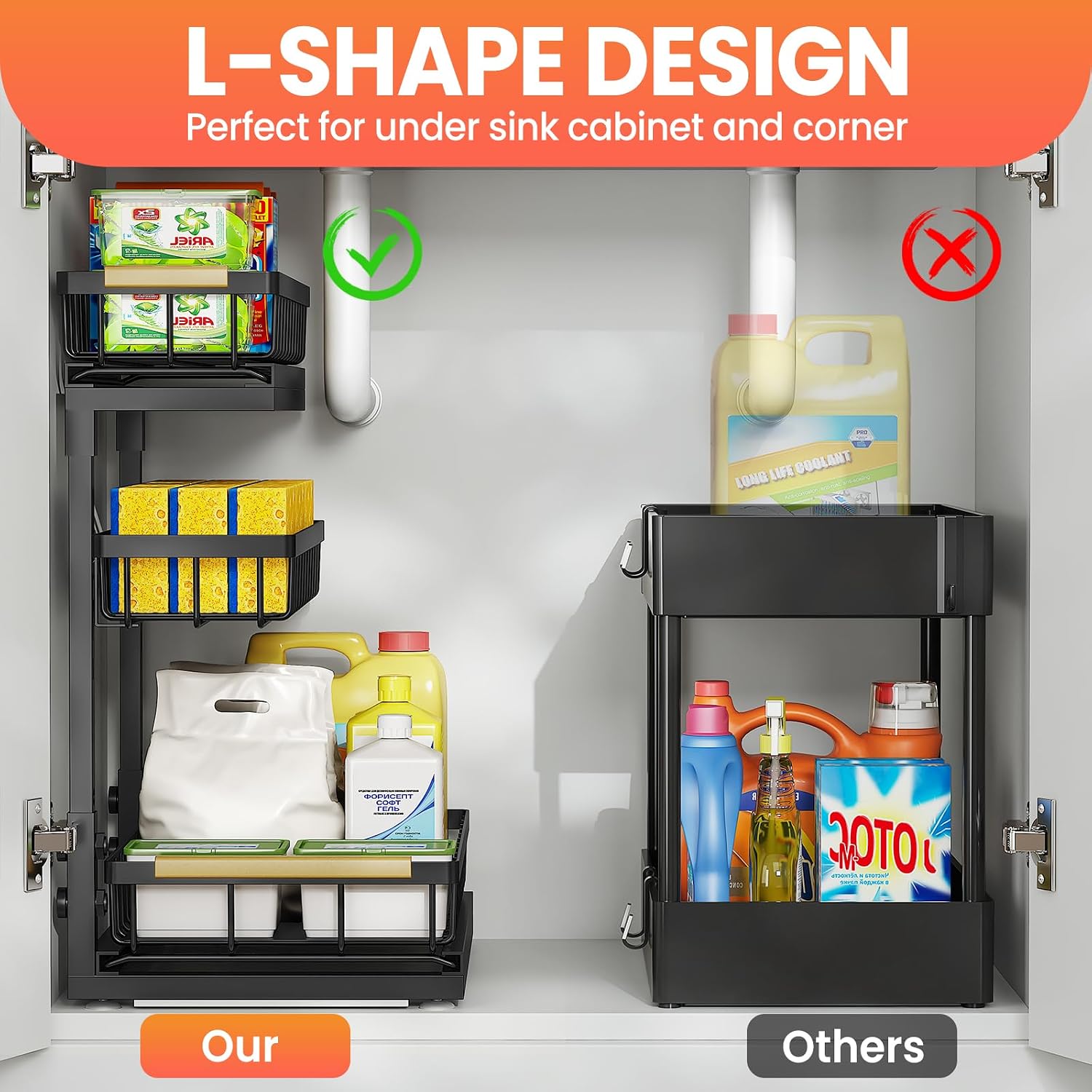 Under Sink Organizer and Storage for Bathroom and Kitchen - 1 Pack 3 Tier Under Cabinet Pull Out Shelf Organizers - Slide Out Drawer Organization for Home Cabinets Shelves and Drawers