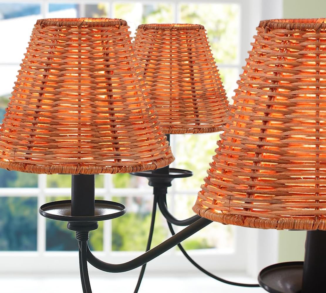 Chandelier Shades Set of 4, Small Lamp Shades Clip On Bulb 3" Top x 6" Bottom x 5" Slant Height,Rattan lamp shade mini Chandelier Lamp Shades,Sconce Shades,Replacement Lampshades (4 Packs)