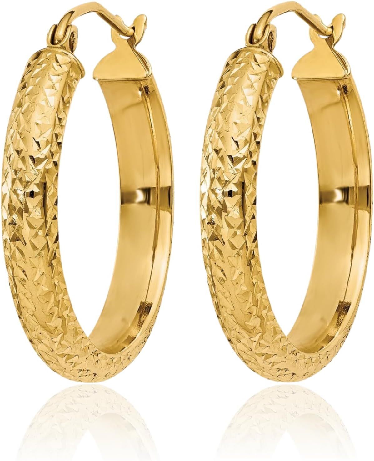 14K Solid Yellow Gold Medium Round Hoop Earrings 22mm 7/8 inch Snap Back, Diamond cut for her IceCarats