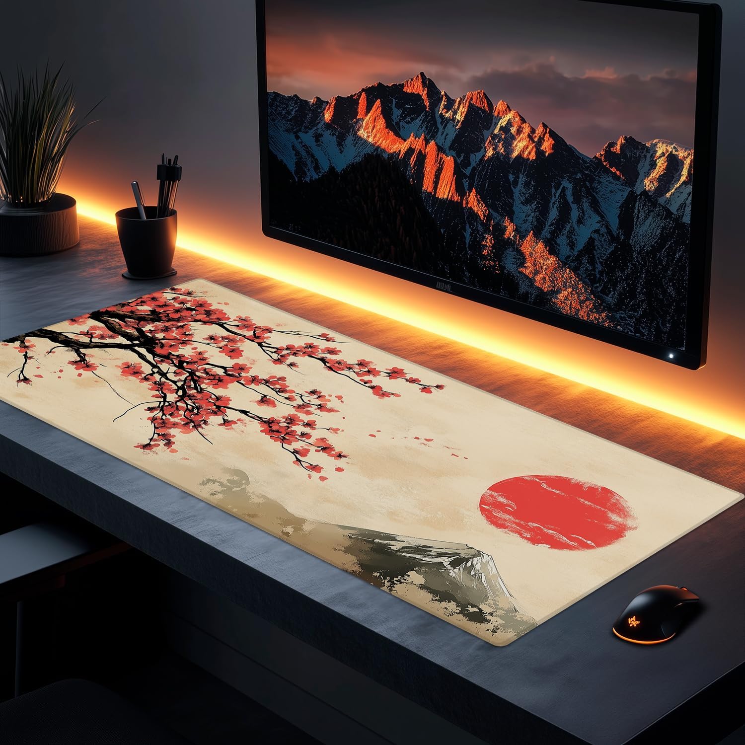 Extra Large Japanese Gaming Mouse Pad for Computer, Laptop & Keyboard - 31.5"x15.7", Non-Slip Rubber Base, Water-Resistant Surface, Extended Mousepad for Gamers & Office (Sakura Sunrise, XX-Large)