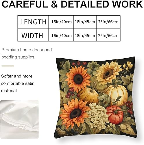 Miniatura 2 de Funda de almohada cuadrada de 18 x 18 pulgadas, diseño de calabaza fresca de granja, girasol, funda de cojín moderna de satén de cosecha de otoño