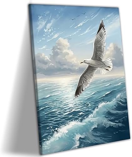 Miniatura 22 de 2 lienzos enmarcados para pared, impresiones artísticas de gaviotas volando sobre olas del océano, póster de pintura náutica costera, galería, para