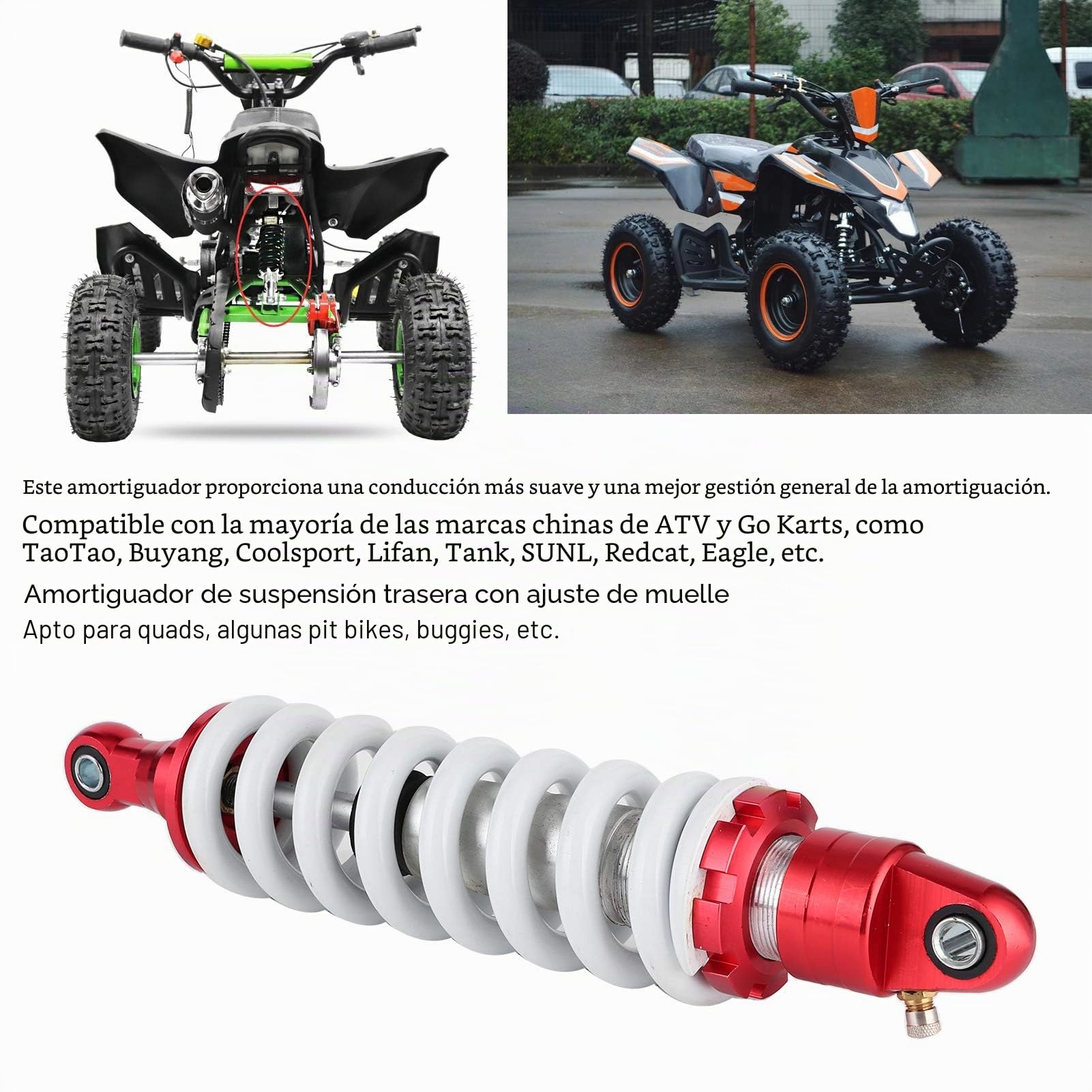 Amortiguador de Choque Trasero para Bicicleta de Montaña, Suspensión Universal de 330 mm, Amortiguación Ajustable para Buggy ATV Pit Quad