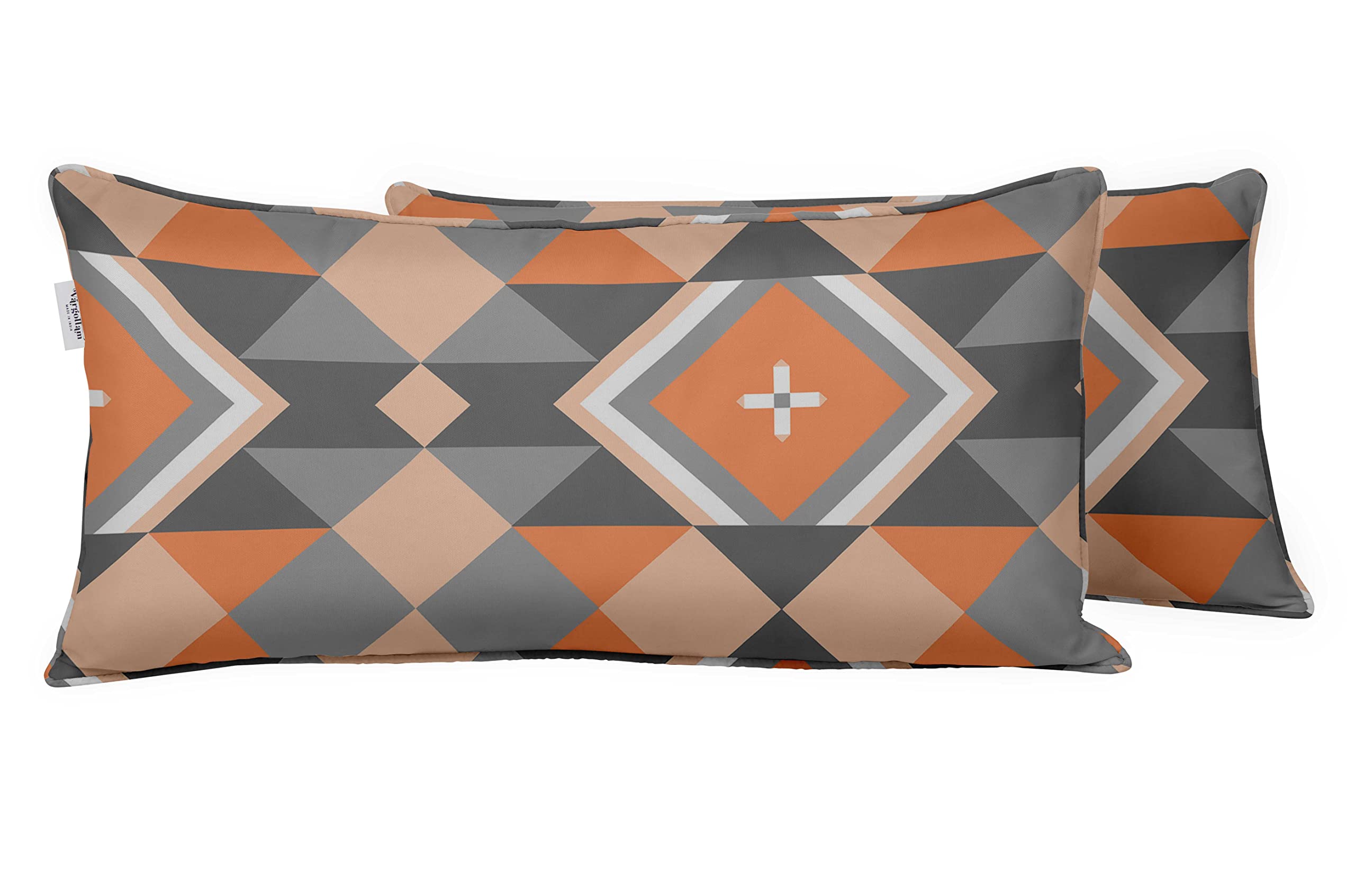 Vargottam Indoor/Outdoor Polyester Fabric Lumbar Pillow Cover With Insert, All-Weather Waterproof Rectangular Cushion for Patio Furniture, 12" x 24" Set of 2 - Geometric-75