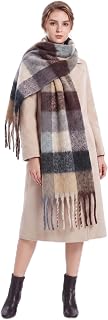 Chunky Knit Scarf for Women, Oversized Plaid with Tassels