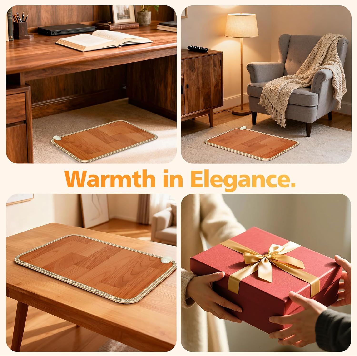 Heated Floor Mat, Foot Warmer Under Desk with 12 Adjustable Temperature & 12H Timer, 20"x12" Electric Heating Pad for Office Home, Safe with Shoes On, Brown Wood Grain, Feet Rest for Desk - Image 6