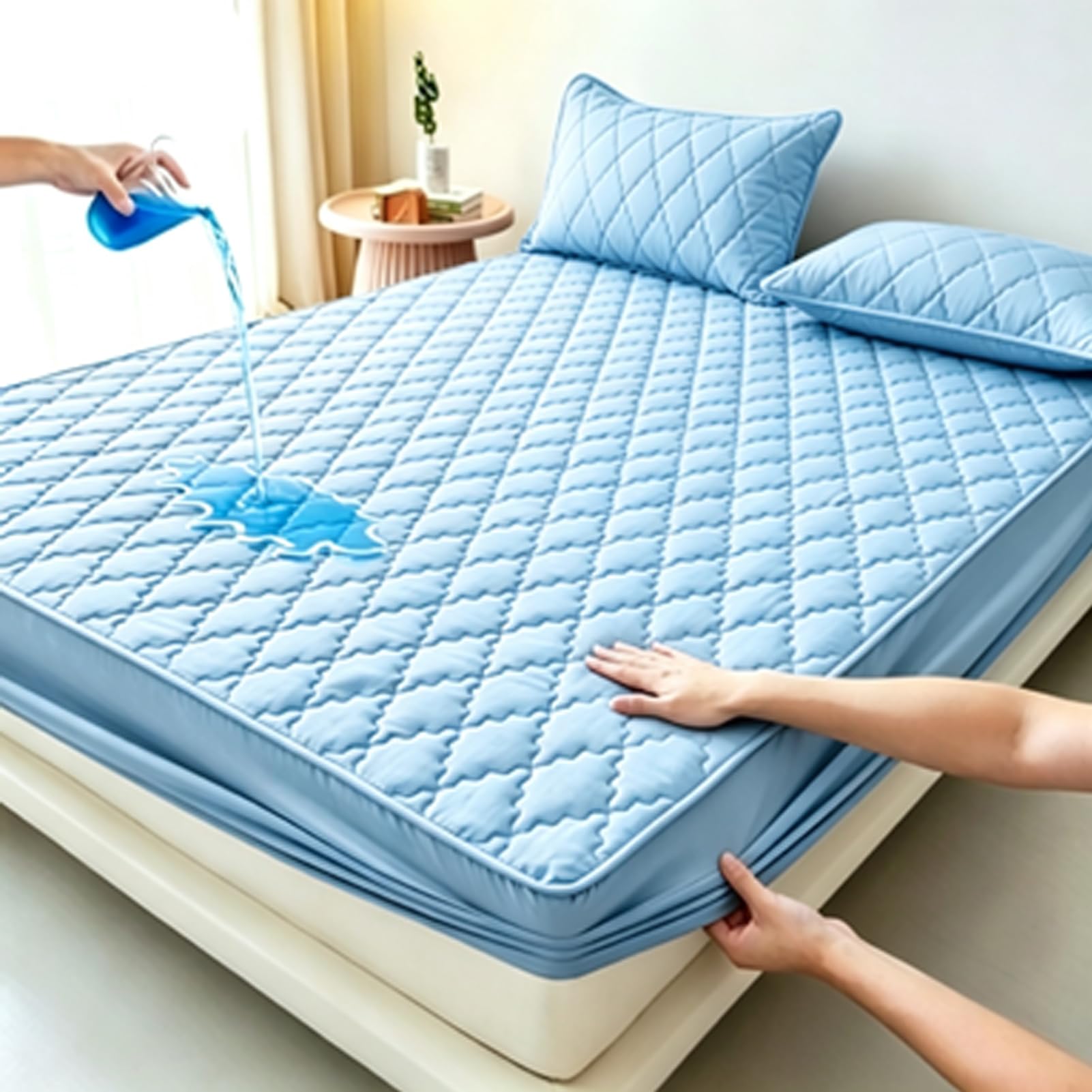 Protector Colchon Impermeable,Acolchado Cubre Colchon Transpirable Lavable
