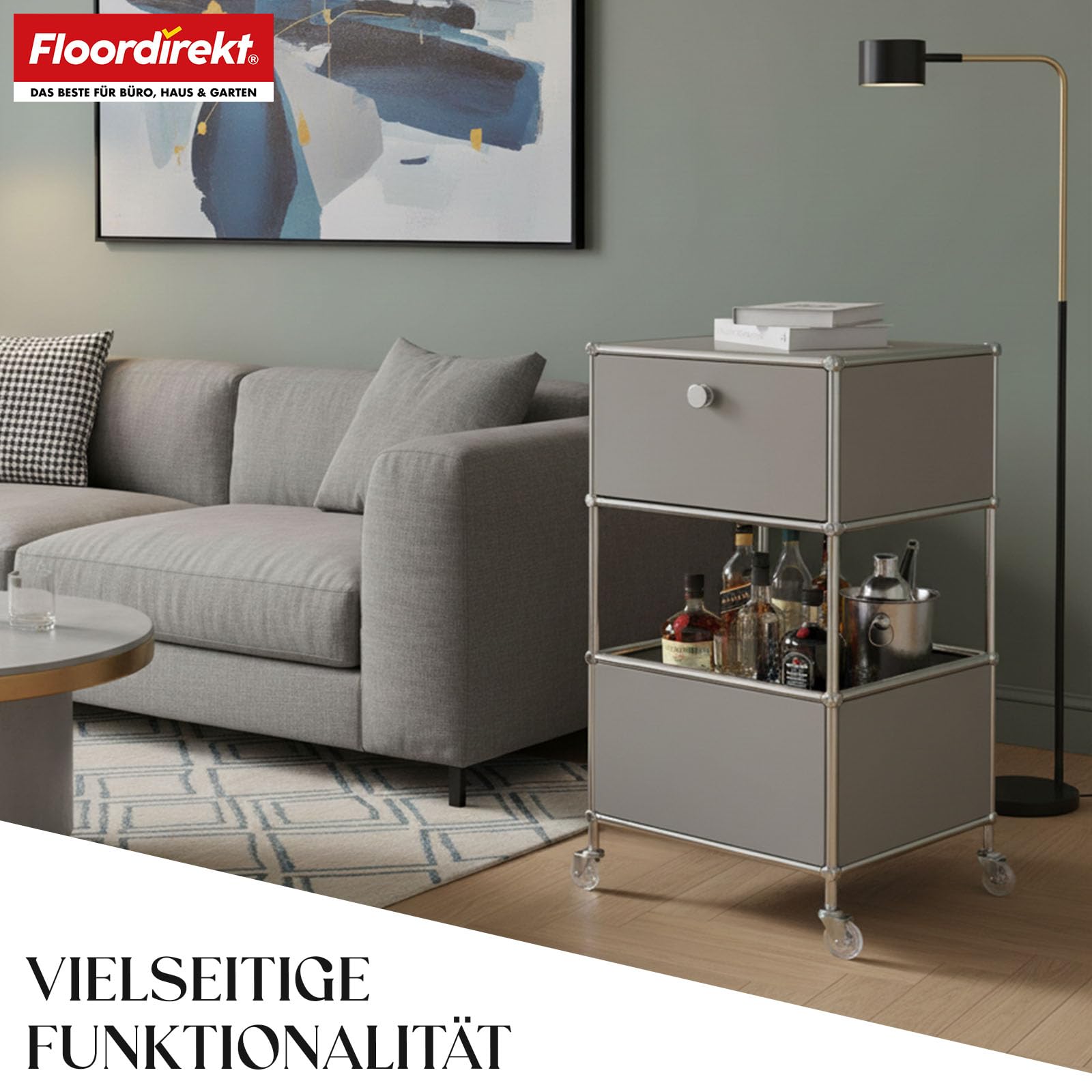 Floordirekt Concept Epure MK-145 - Estantería de metal para salón, oficina, pasillo, color gris, cromo, 69 x 40 cm