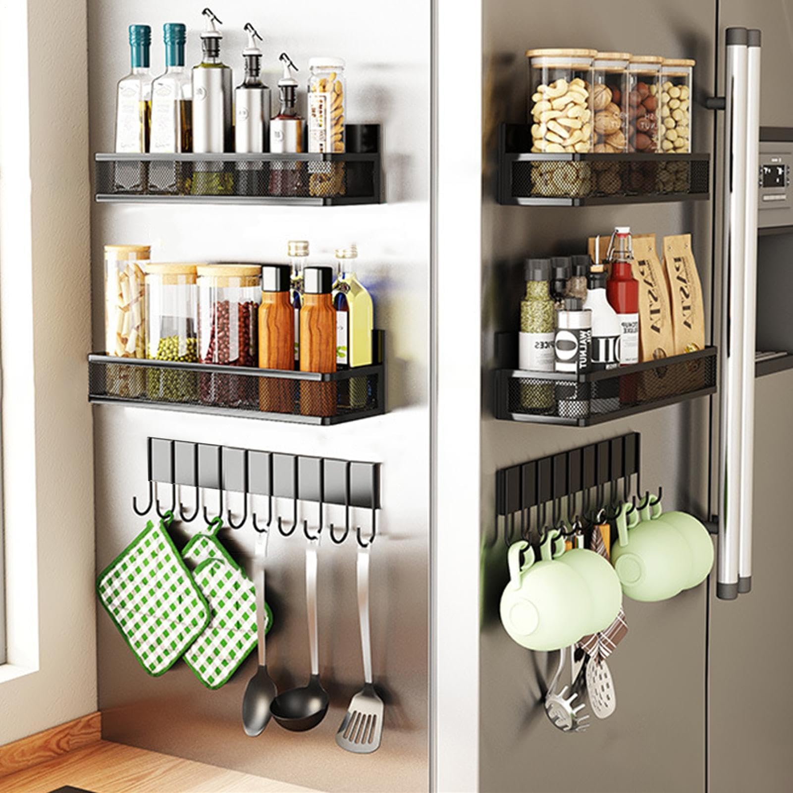 Soporte de condimento magnético-acero al carbono de 12.05 pulgadas, organizador de almacenamiento para refrigeradores, estante magnético de especias | Organizador de condimento de cocina | Soporte