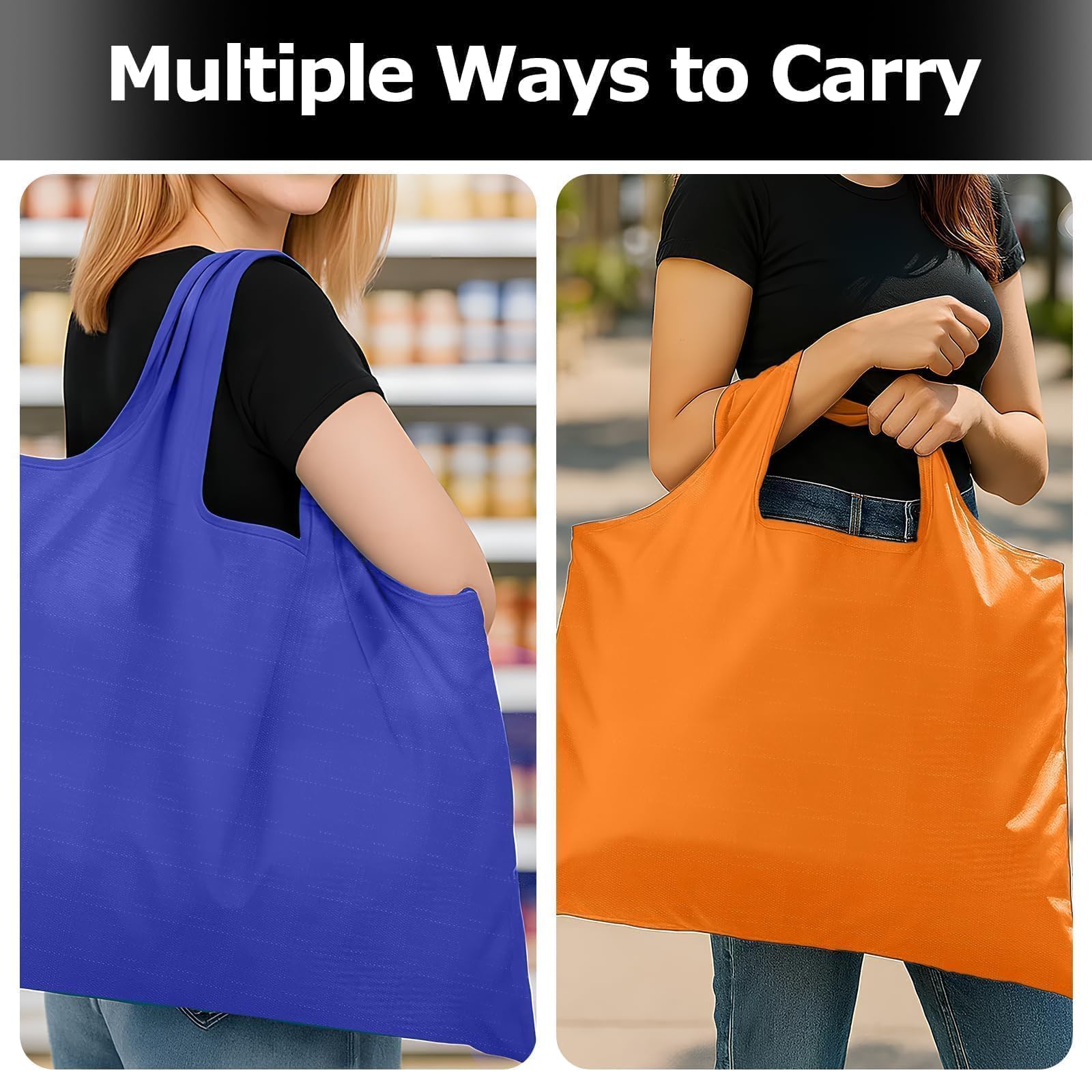 Large Foldable Shopping Bag, Reusable Grocery Bag, Used for Shopping. Reusable Handbag Weighing Up to 50 Pounds, Nylon Tote Bag, Waterproof, Washable(Black)