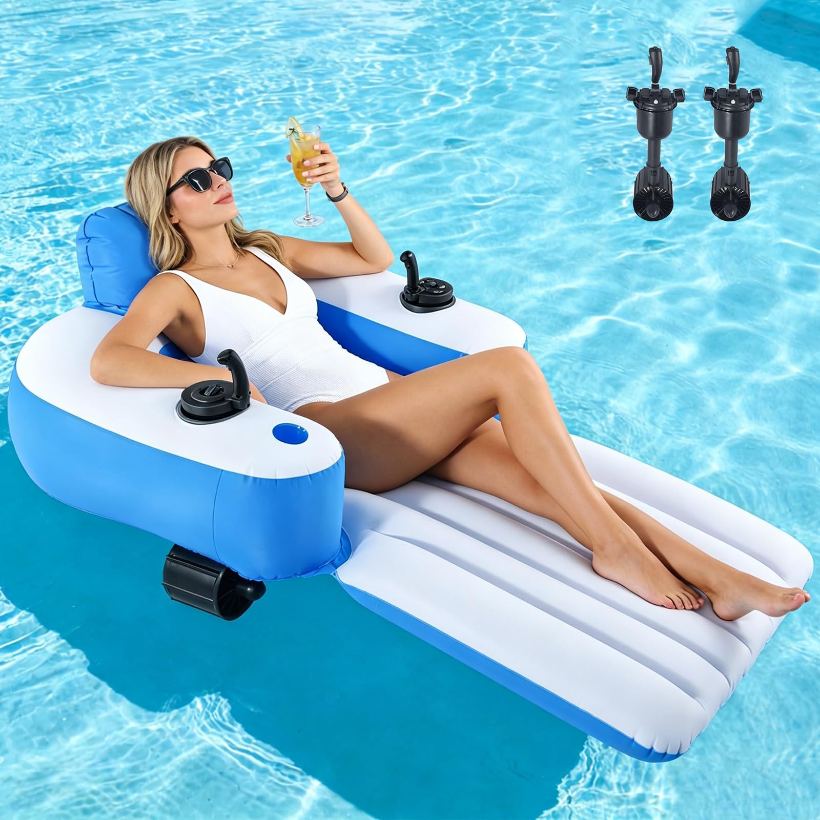 Lettino Elettrico da Piscina per Adulti, Galleggiante E Gonfiabile, con Doppio Motore, Joystick di Controllo A 360°, Autonomia della Batteria di 30 Minuti, Ideale per attività Acquatiche.