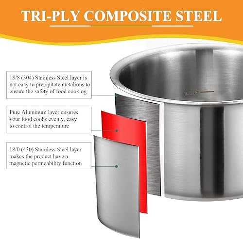 Miniatura 3 de MOUTIUS Cacerola triple de acero inoxidable de 1 cuarto con tapa, olla de ramen con tapa de vidrio transparente, cacerola pequeña para cocinar