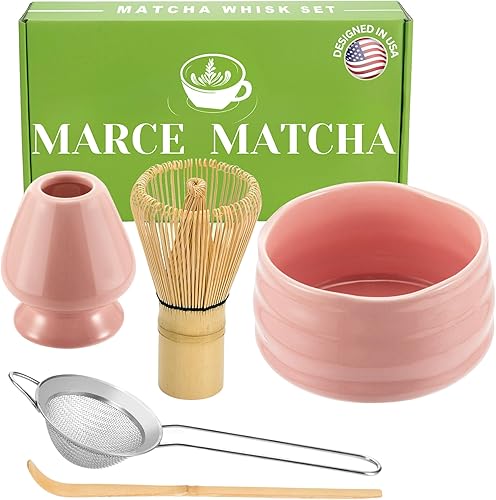 Marce Juego de batidor de matcha batidor y tazón de matcha, tamiz matcha, soporte para batidor de matcha y cuchara matcha, el kit perfecto para té