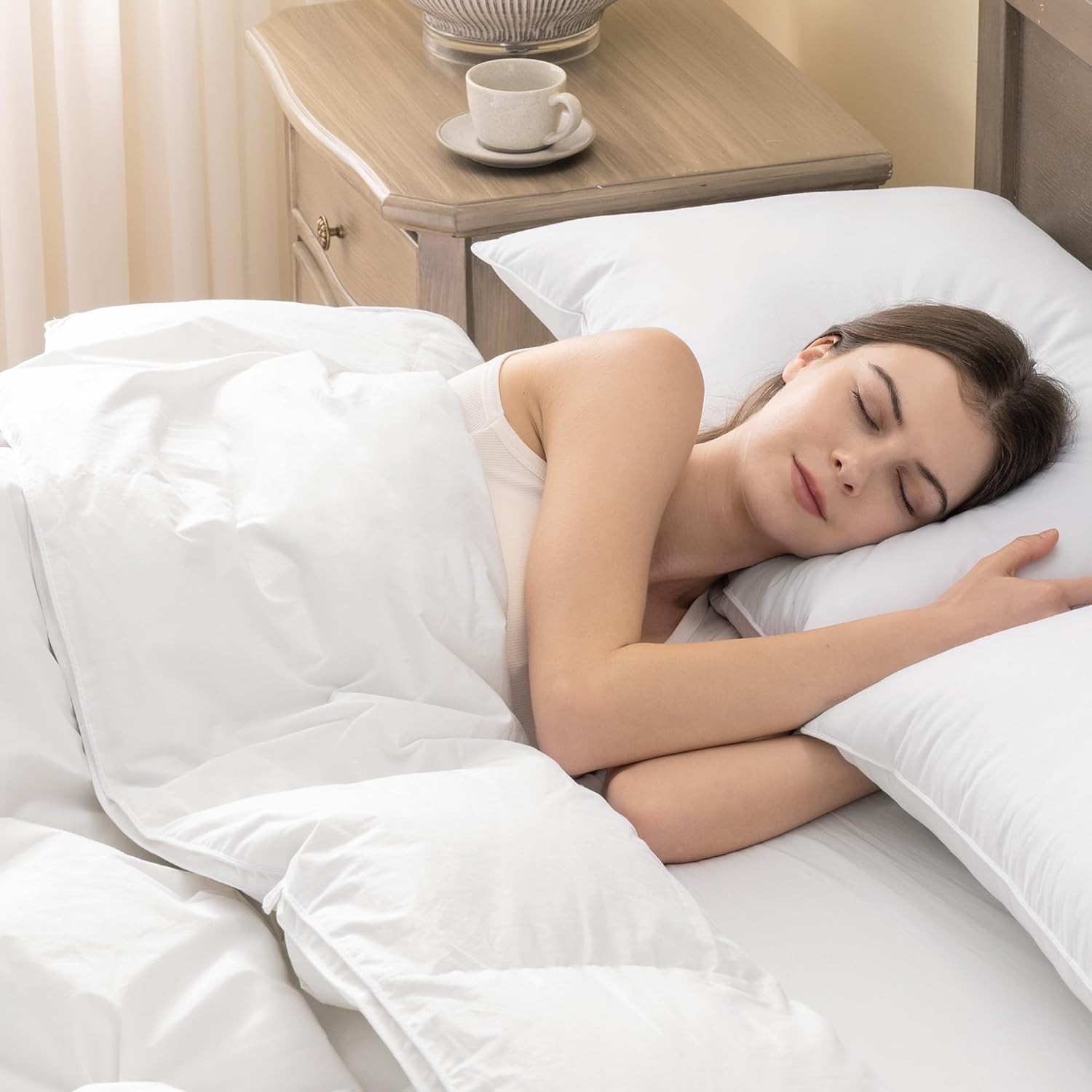 UNIKOME Goose Feather Down Fiber Comforter - 20% Extra Fill, All Season King Size Duvet Insert with 100% Cotton Cover, Cloud-Like Fluffiness (106"X90", White)