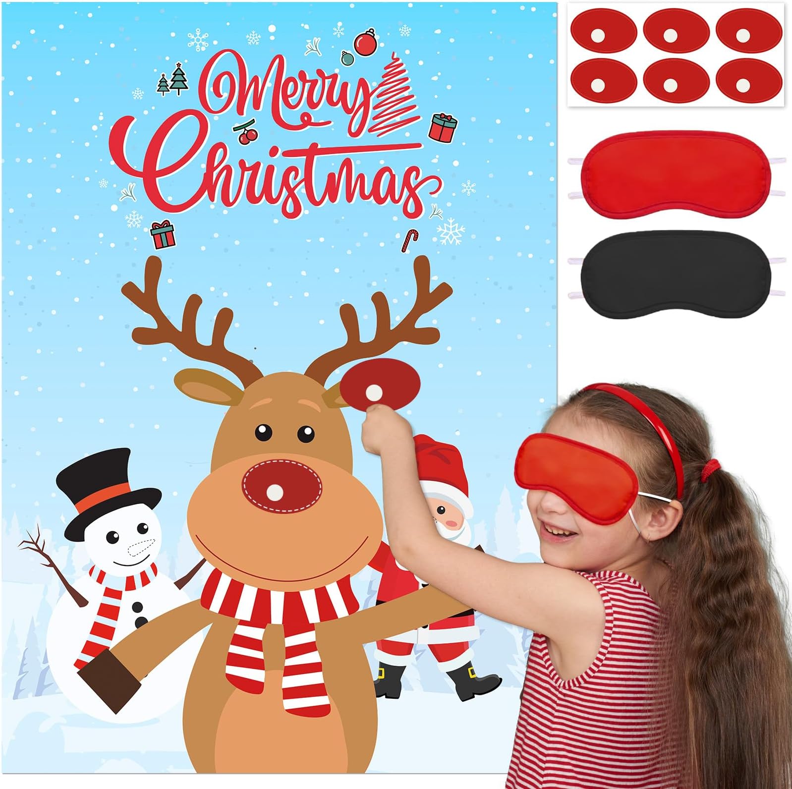 UnibdayChristmas Games, Pin the Nose on the Rudolph, Christmas Stickers Games for Families Adults Kids Teens, Party Favors Supplies and Xmas Gifts, New Year Activities Decorations with 36pcs Stickers