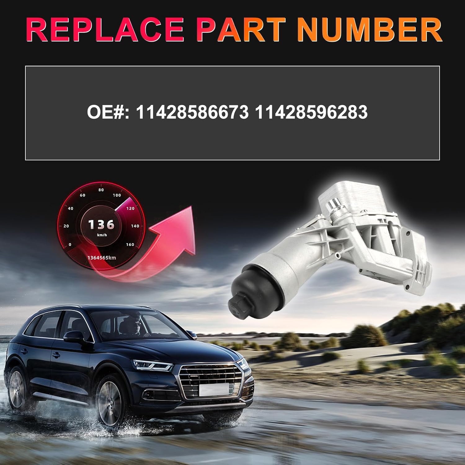 11428596283 Aluminum Engine Oil Filter Housing Fits for BMW F20 F22 F23 F30 F31 F32 F33 F34 F36 118i 220i 320i 330i 420i 530i X4 2.0L l4 Turbo OE 11428586673 11428593771 11428576429