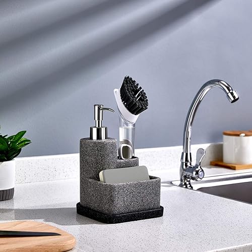 Miniatura 3 de ZCCZ Dispensador de jabón negro con soporte para esponja, dispensador de jabón de cocina, organizador de esponja y soporte para cepillo 3 en 1,